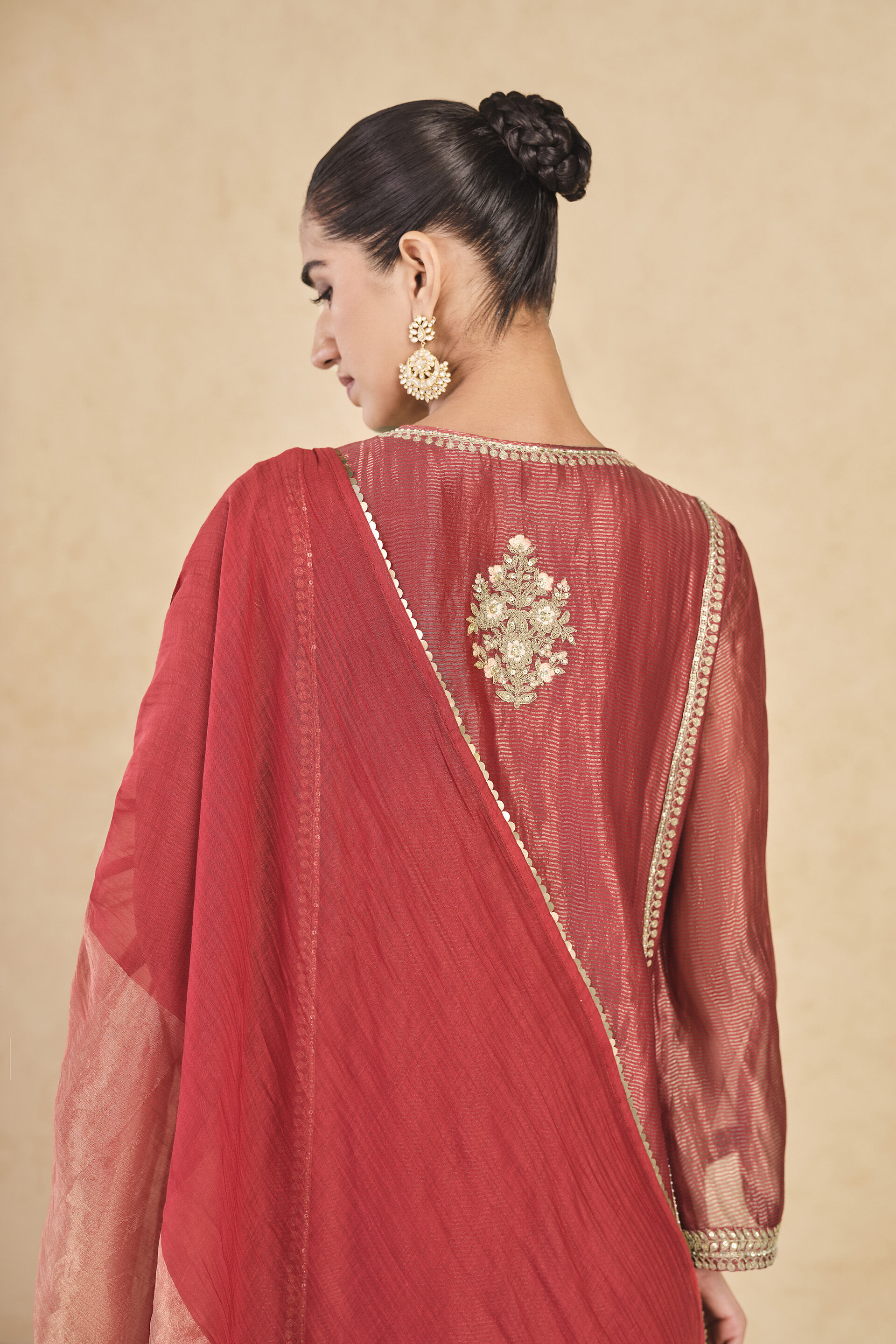 Avimukta Embroidered Zardozi Mul Suit Set - Red, Red, image 5